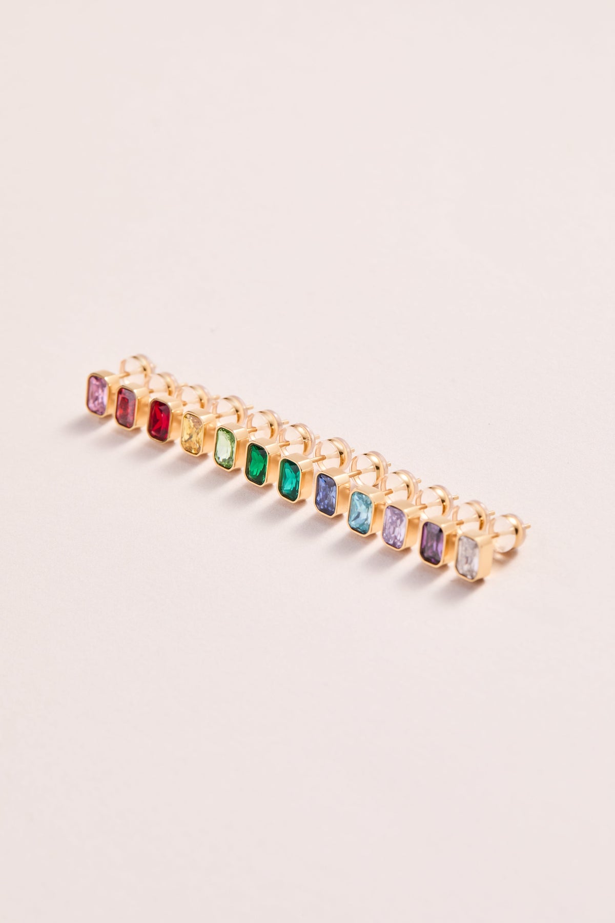 May Emerald-Cut Birthstone Stud Earrings