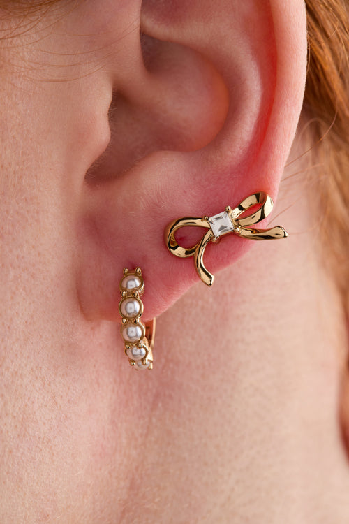 Bow Studs and Pearl Hoop Coquette Earring Set of 2