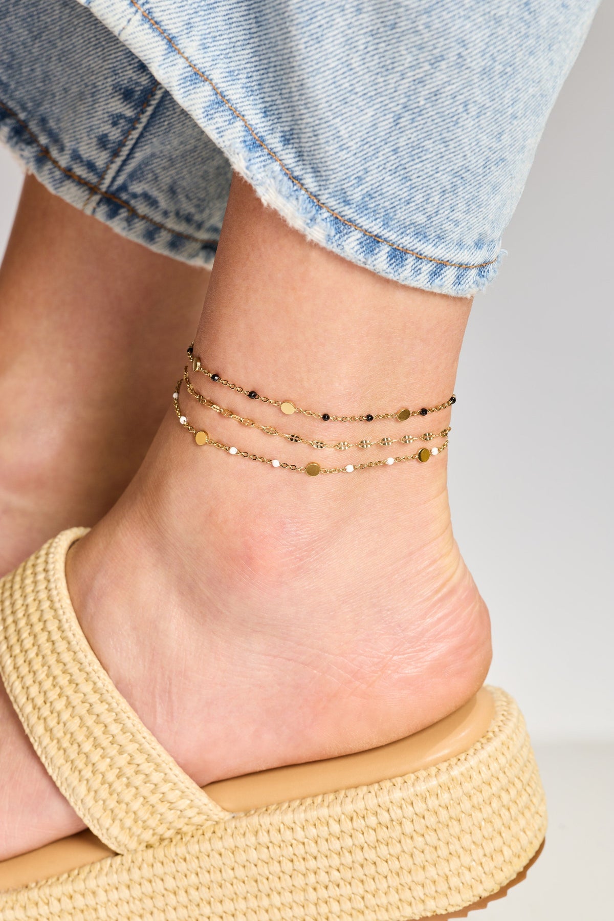 Black Enameled Chain Coin Station Anklet
