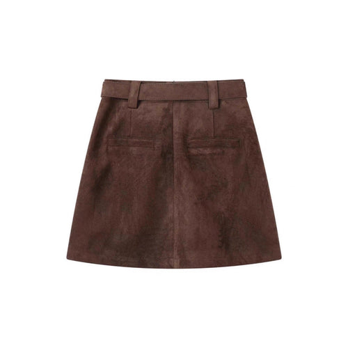 Brown Suede A-Line Mini Skirt