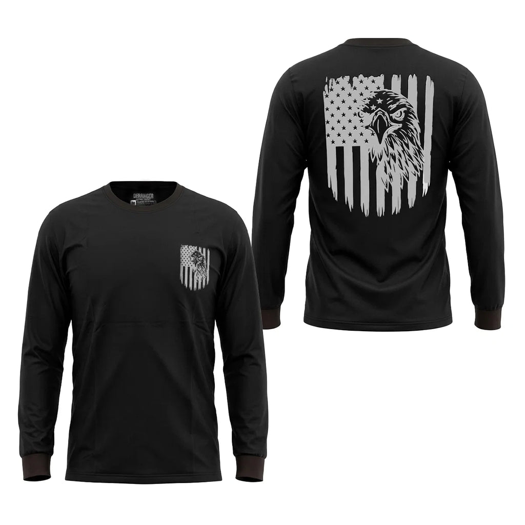 Men's Long Sleeve T-Shirt with American Eagle & Flag Print